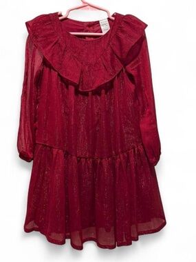 Carter's Shimmery Red Girls Dress with Ruffle Yoke
